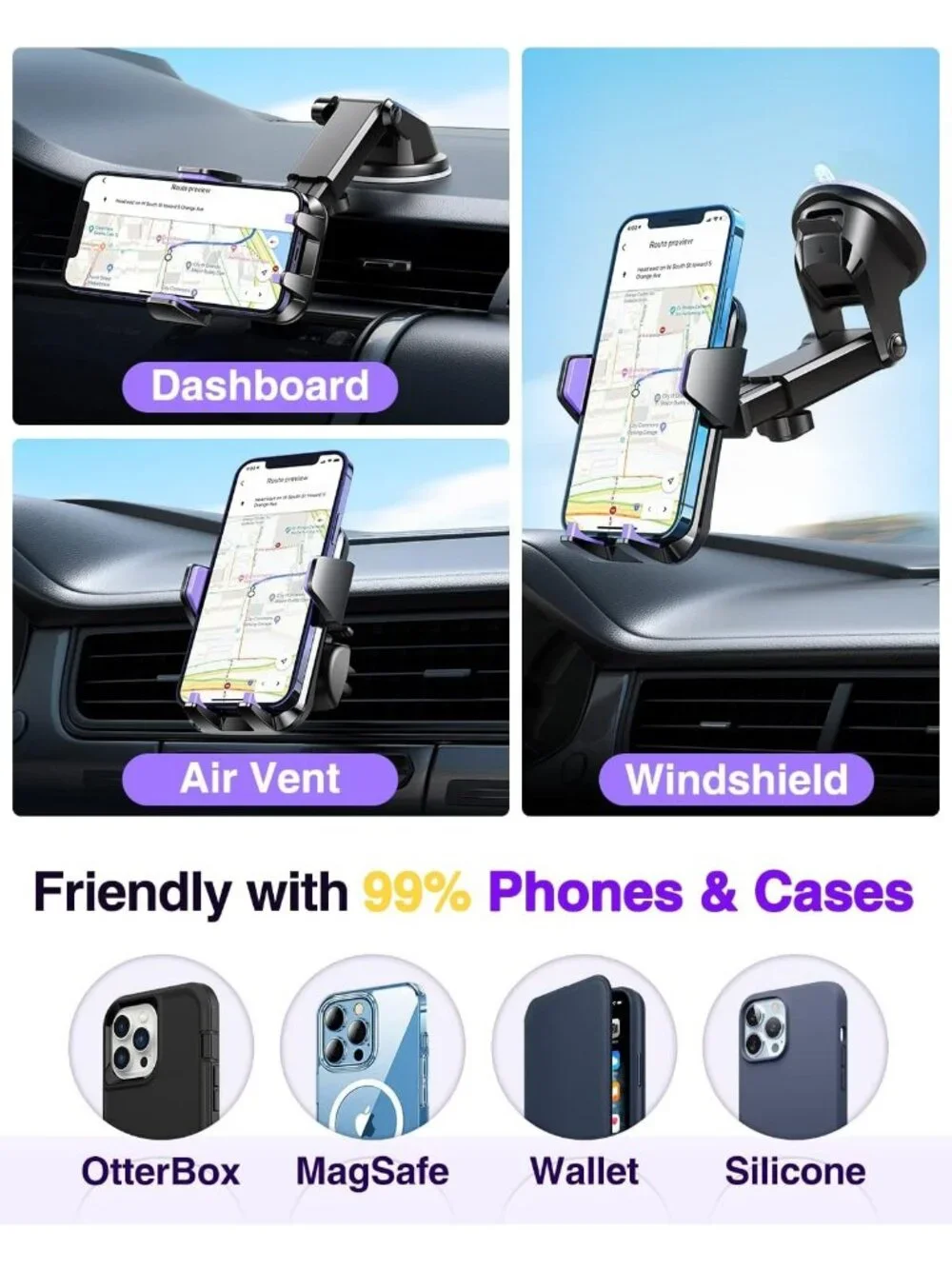 Ultimate Car Phone Mount - 85+ LBS Suction, Military-Grade Holder for iPhone 17